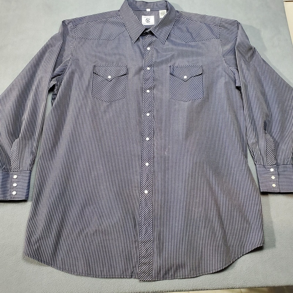 Corral West Shirt Mens 2XL Blue White Striped Pearl Snap Ranchwear Western